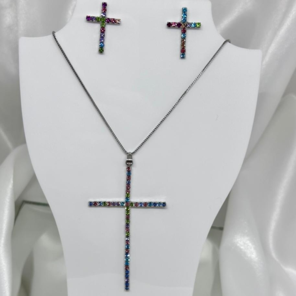 Conjunto Crucifixo Strass
